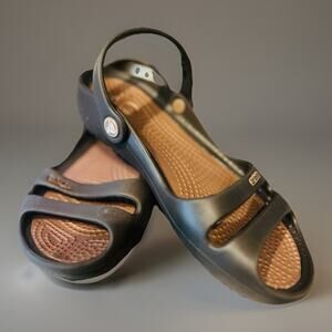 CROCS Cleo II Womens Size 5 Espresso Brown & Bronze Slip On Strappy Sandals
